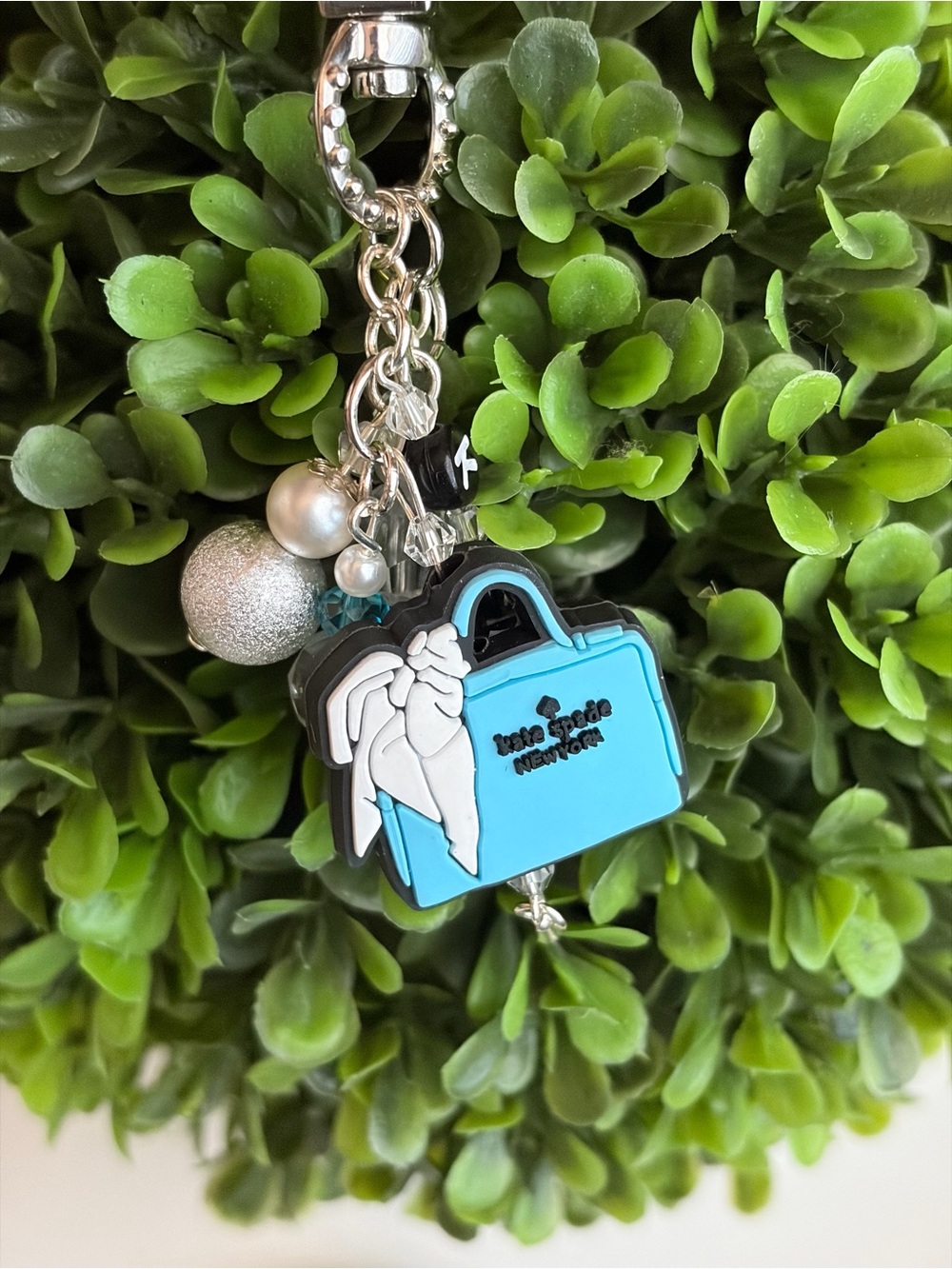 Blue Charm Bag Keychain with Bead Accents - Picture 2 of 4